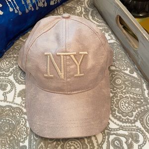 Blush NY embroidery faux leather baseball cap